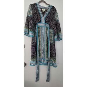 Boho-Chic Printed Tunic Dress with Tie Waist – Size 10